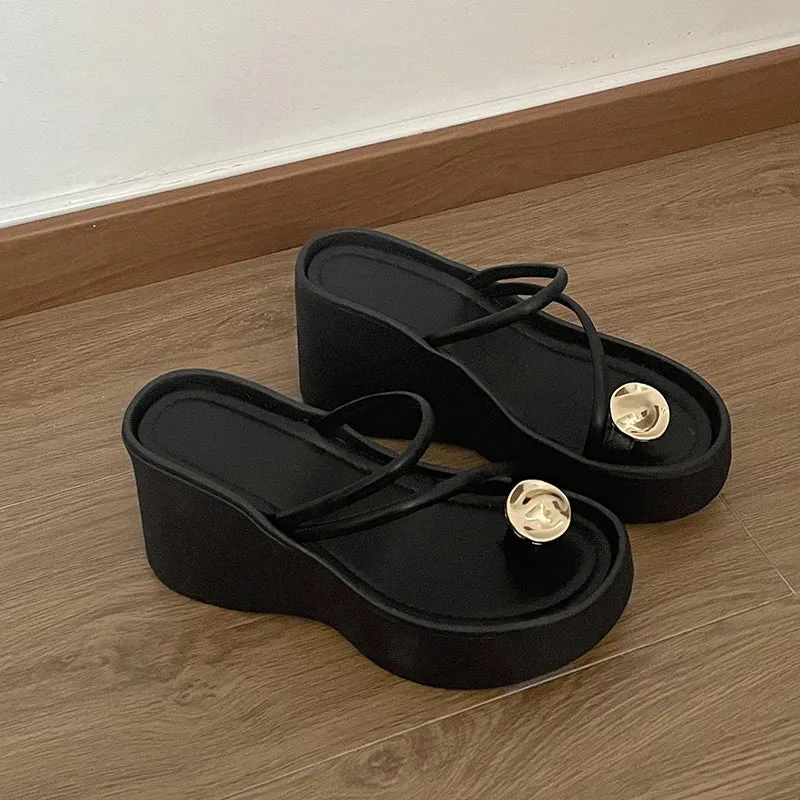 binfenxie 2024 Summer Chunky Women Clip Toe Slipper Fashion Elegant Platform Wedges Heel Slides Ladies Gladiator Beach Sandalias Flip Flop