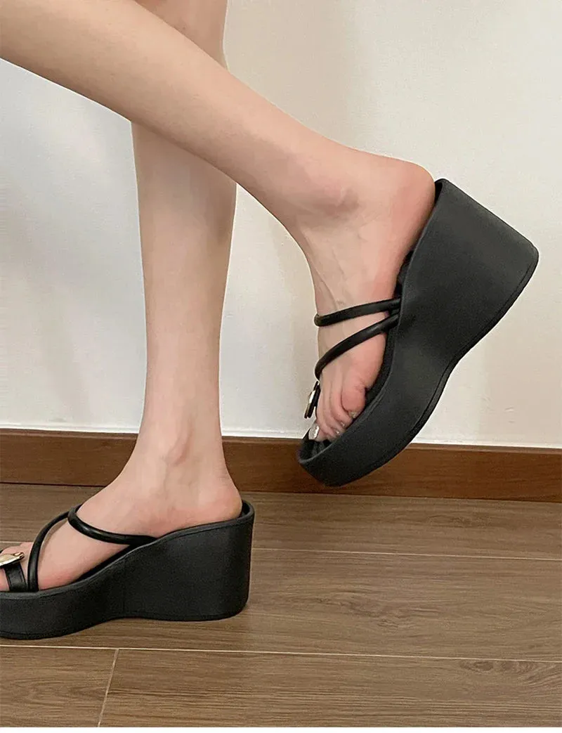 binfenxie 2024 Summer Chunky Women Clip Toe Slipper Fashion Elegant Platform Wedges Heel Slides Ladies Gladiator Beach Sandalias Flip Flop