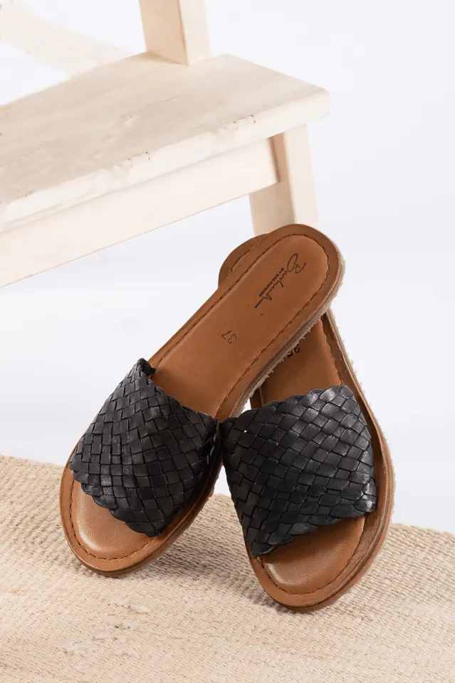 Open Toe Slides - Polished Black