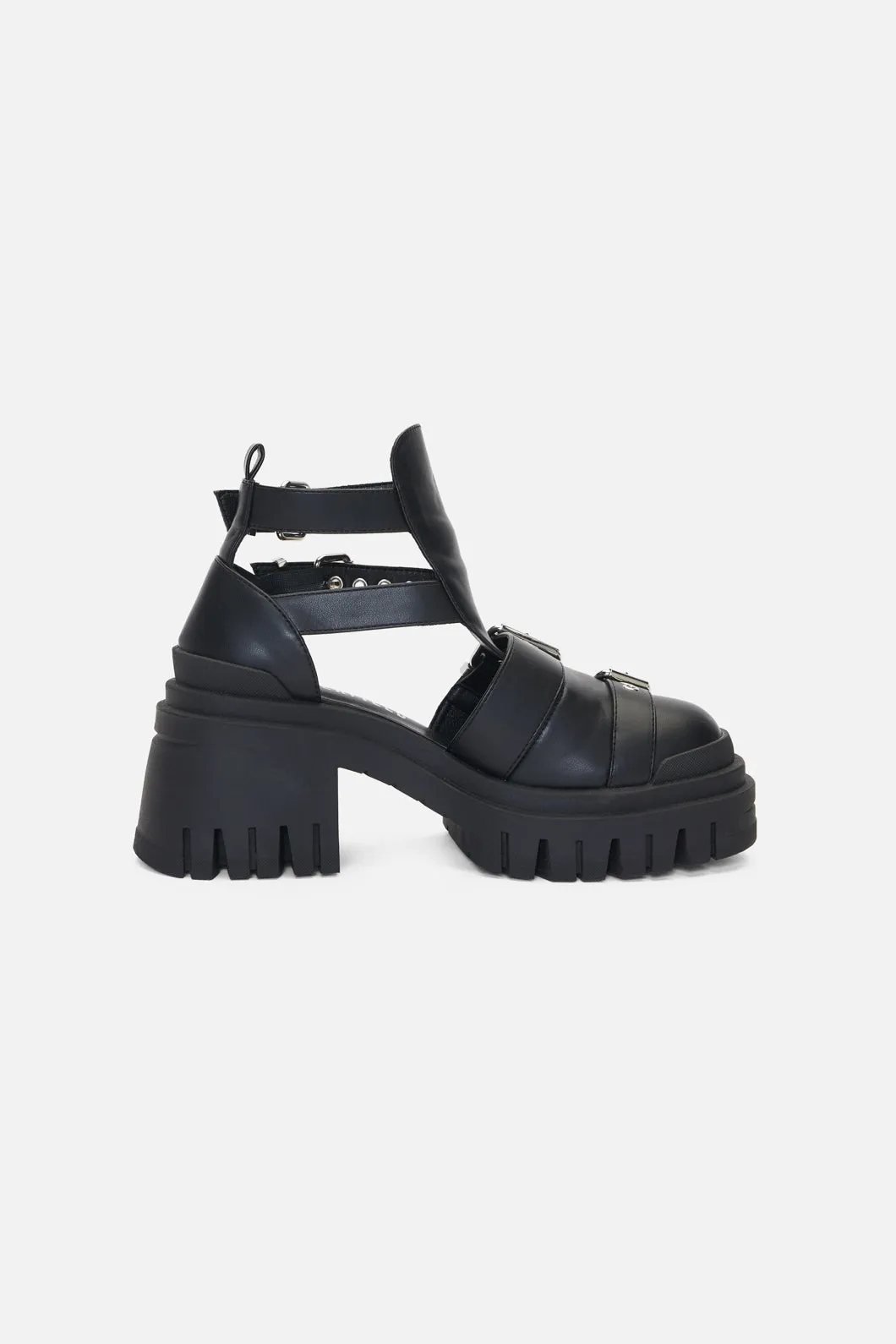 Tread Sole Strappy Boots
