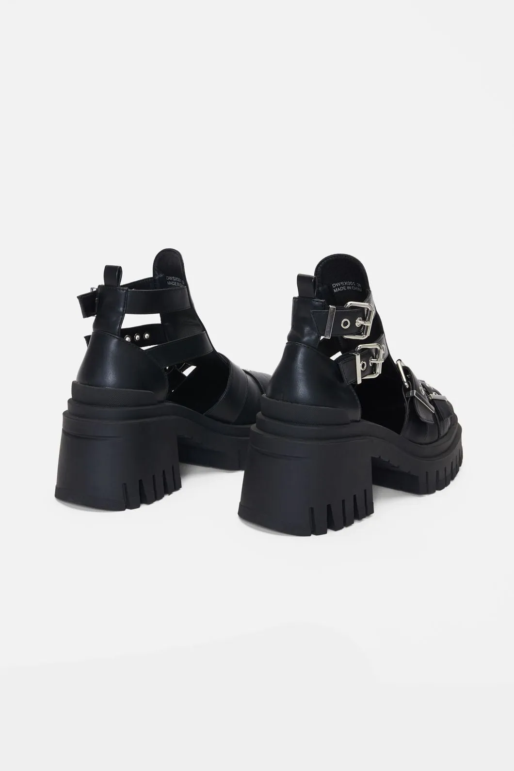Tread Sole Strappy Boots